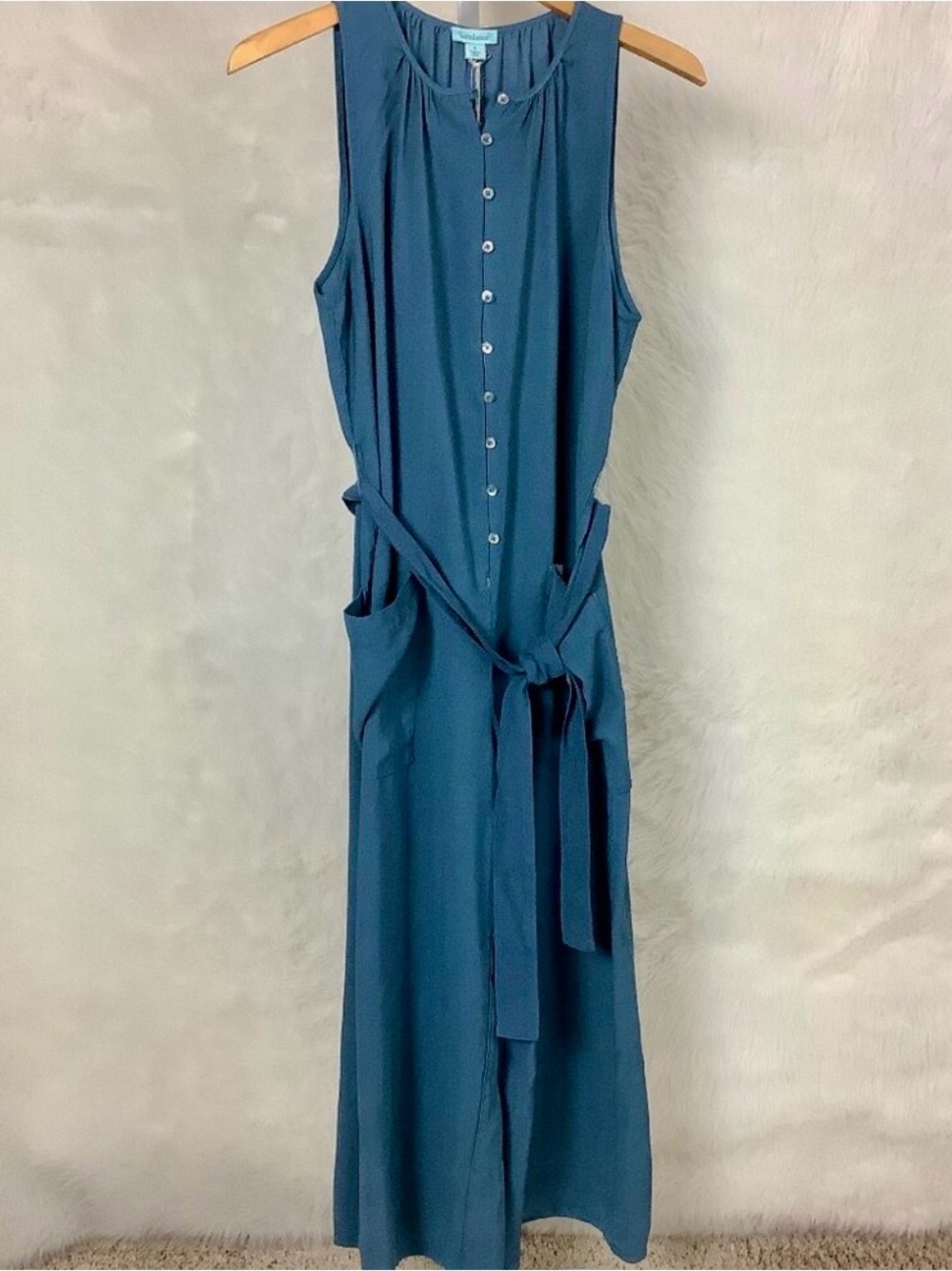 Sundance Sleeveless Button-Front Jumpsuit in Slate Blue